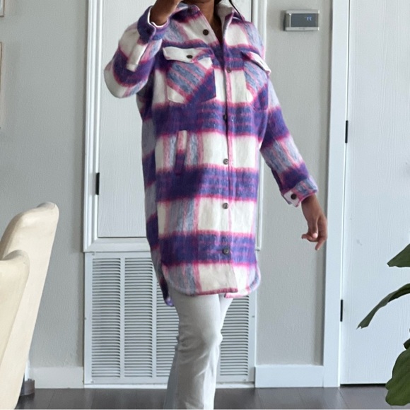 Blank NYC Revolve Purple Pink Plaid Oversized Prime Time Shirt Jacket Shacket - Picture 8 of 14
